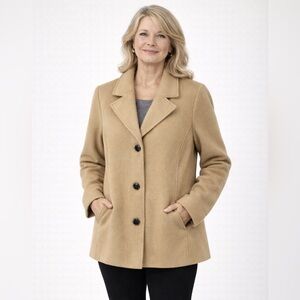 Chico's Camel Tan Plush Felt Neutral Overcoat Size 3 US XL Lined Classic Buttons